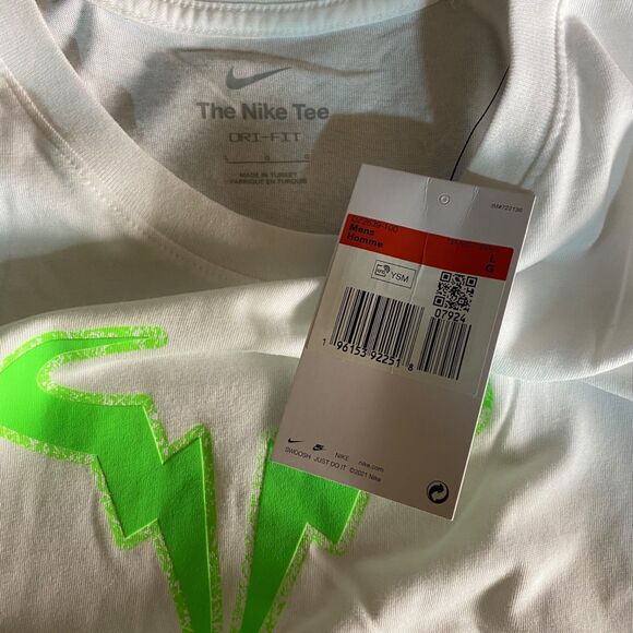 Nike Rafa Nadal Bull Logo Dri-FIT T-Shirt White Neon Green | Women’s Large - Picture 7 of 7